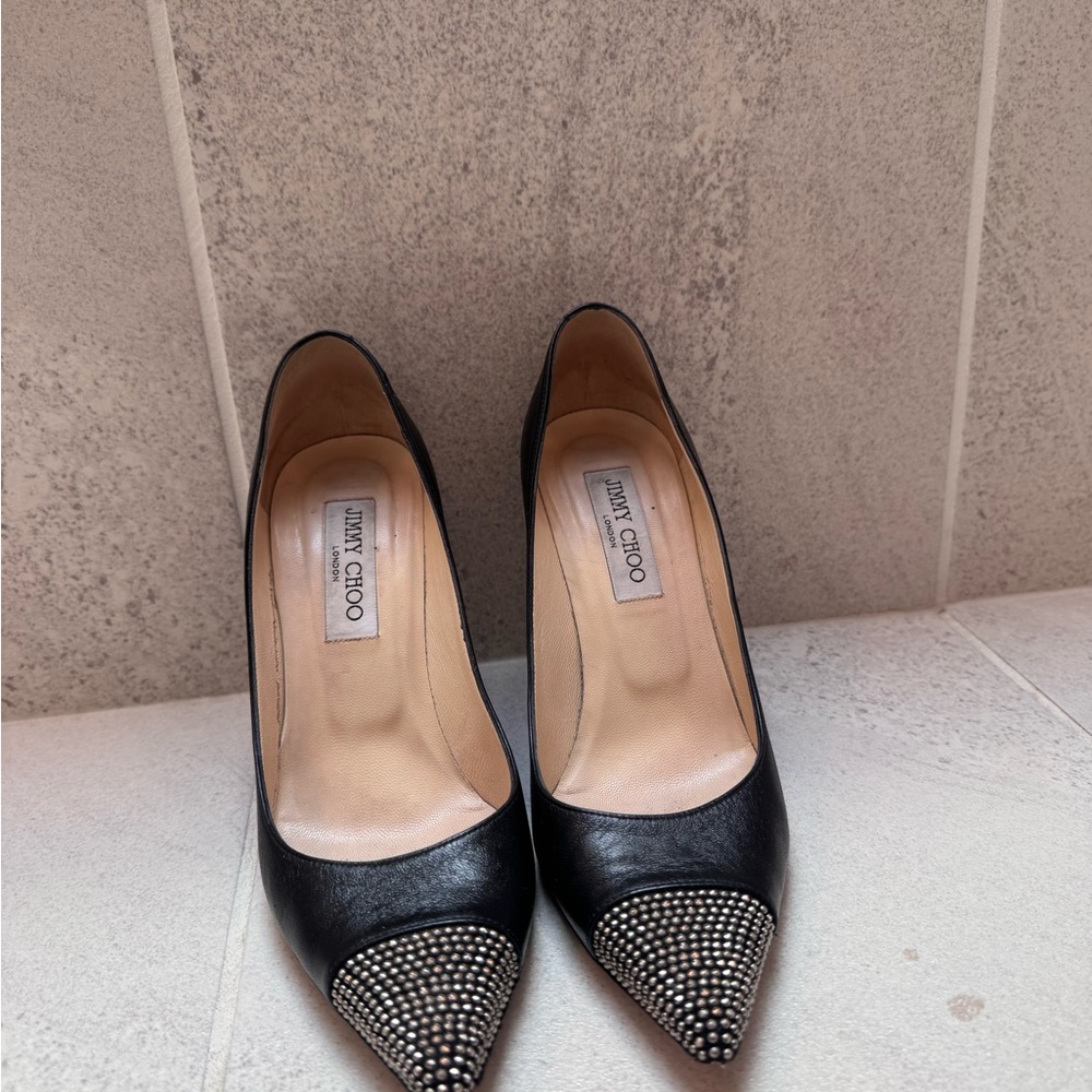 Jimmy Choo Black and Silver Studded Heels